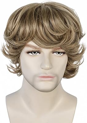 hunigir 男式金发假发短款蓬松假发灰金色男士假发耐热合成*替换角色